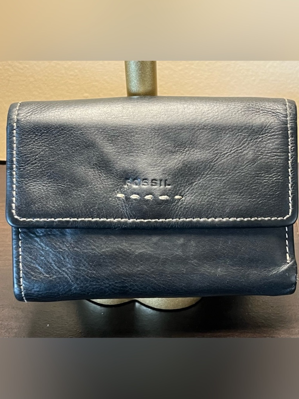 Fossil Black Leather Trifold wallet Vintage